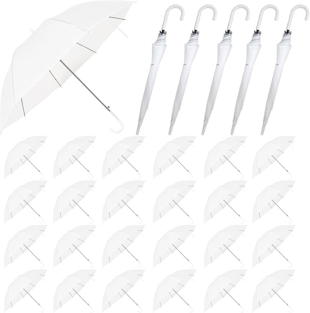 30 Pack Wedding Umbrellas Bulk Auto Open Windproof Stick Umbrellas,Wedding Style Stick Umbrellas,J Hook Handle Windproof Large Canopy Umbrella for Wedding Celebration,Rainy,Outdoor(Frosted)