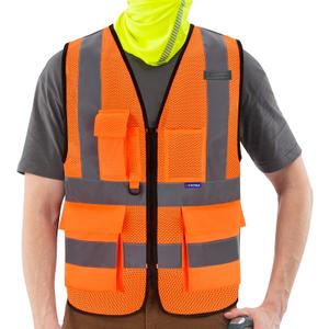 A-SAFETY High Visibility Mesh Safety Reflective Vest with Pockets and Zipper,Hi Vis Viz Reflective Safety Vest(Orange Mesh XXL)