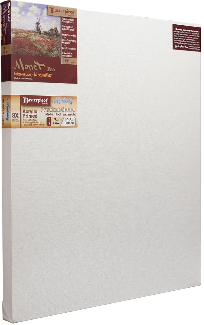 Masterpiece ZSMM-2642 Monet Pro 1.5" Deep Monterey 10.5 oz Cotton Medium Texture Stretched Artist Canvas 26" x 42" 3 Pack