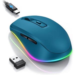 PEIOUS Wireless Mouse Jiggler - LED Wireless Mice with Build-in Mouse Mover, Rechargeable Moving Mouse for Laptop with Undetectable Random Movement Keeps Computers Awake - Dark Blue