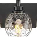 5-Light Black Bathroom Vanity Light, Hammered Glass Globe Shade
32 Inch matte black modern bathroom light fixture over mirror, UL listed, E26 bulbs, hardwired, upward only, VL200-MB-CL-5