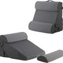 Bedluxe Adjustable 4pcs Bed Wedge Pillow Set, Memory Foam Wedge Pillow Post Surgery for Back, Neck, Leg Pain Relief, Pillow Wedge for Sleeping, Sitting up in Bed, Acid Reflux and GERD, Dark Grey (Adjustable 9&12 Inch + 2 Head Pillow)