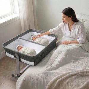 Simmons Kids By The Bed City Sleeper Bassinet for Twins - Adjustable Height Portable Crib with Wheels & Airflow Mesh, Grey Tweed, 
30 x 30 x 32.5 inches
Size	1 Count (Pack of 1)