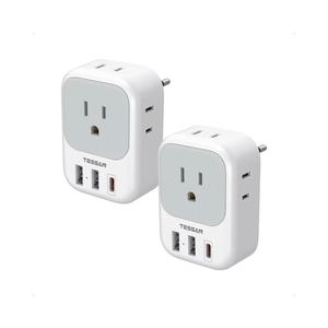 TESSAN European Travel Plug Adapter 2 Pack, Type C PlugNot Voltage Converter, 4 Outlets 3 USB (1 USB C PD 20W), For Europe Italy Spain France Portugal Iceland Germany