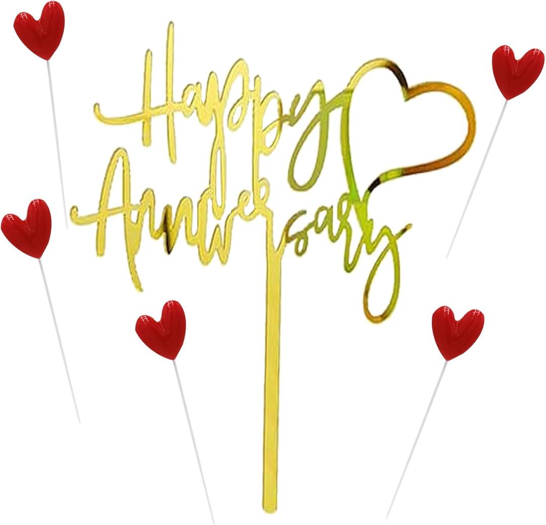 Happy Anniversary Cake Topper Gold Happy Anniversary Cake Party Decorations for Birthday Wedding Anniversary Party Decorations Supplies