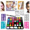 Face Paint Kit for Kids 30 Vibrant Washable Colors, Non-Toxic & Stain-Free, Paints 60+ Faces, Includes Glitter, Brushes & Stencils Perfect for Birthdays, Halloween & Parties