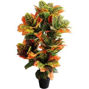 momoplant Artificial Croton Plant, 39inch Faux Fiddle Leaf fig Tree, Artificial Trees for Home Decor, Ficus Lyrata Tree with Plastic Pot, Silk Plants for Home Decor Indoor