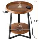 Gadroad Round End Table with Charging Station, USB Ports, Wood Tabletop & Black Metal Frame, 2-Tier Side Table for Living Room, Bedroom, Brown 15.7 * 15.7 * 23.0inches