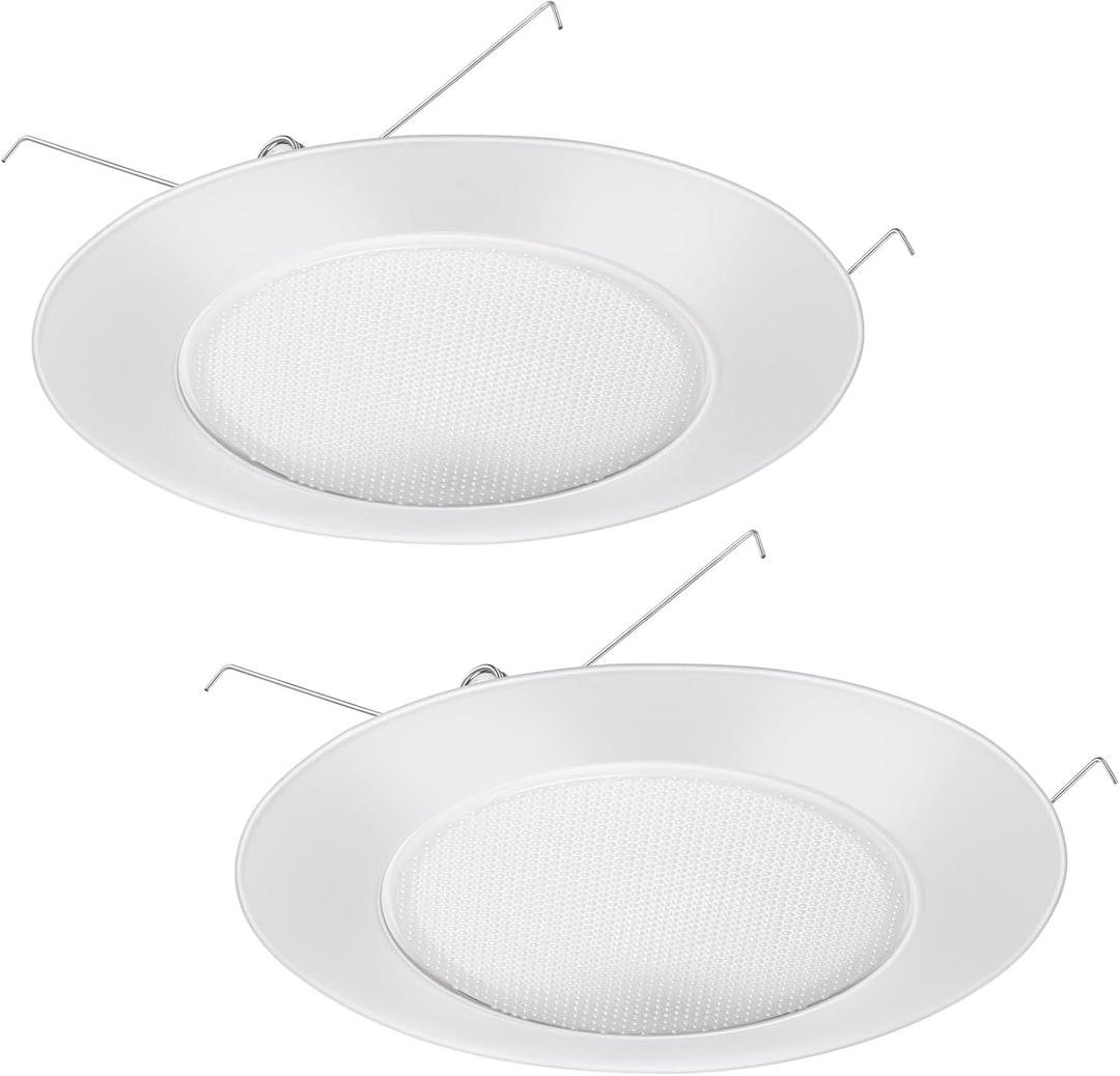2 Pcs 6 Inch Shower Trim Recessed Light Covers with Albalite Lens White Bathroom Shower Light Covers Can Replacement Waterproof Trim for Ceiling Wet Locations