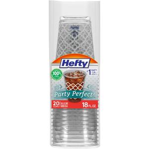 Hefty Party Perfect Printed Clear Plastic Cups, 18 Ounce, 20 Count