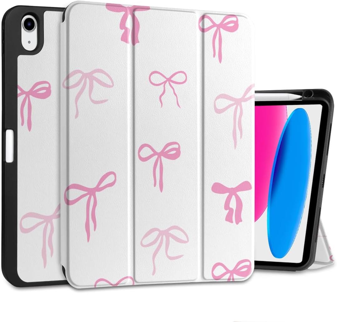 DONGKE Case for iPad 11th Generation 11 Inch 2025 (A16 Chip) & iPad 10th Generation 10.9 Inch 2022 with Pencil Holder-[Auto Wake/Sleep], Trifold Stand Soft TPU Protective Cover, Pink Bows