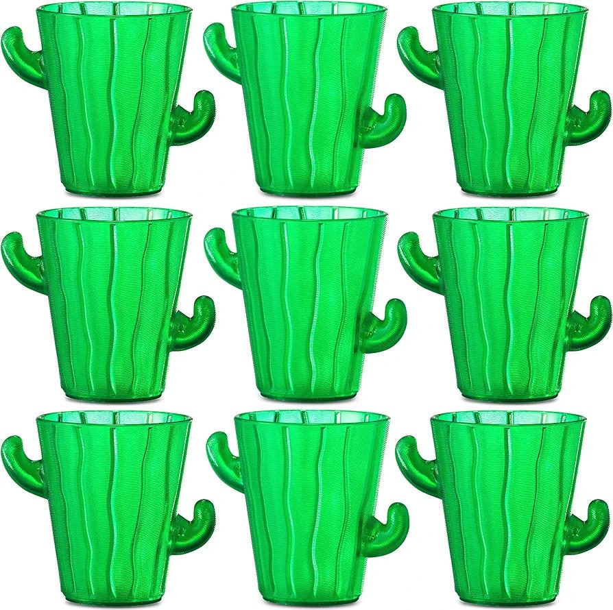 Cactus Plastic Shot Glasses - (Pack of 12) 2-Oz Shot Glasses Funny Cute Novelty Set for Bachelorette, Western, Cinco de Mayo, Tequila, Fiesta Themed Party Supplies, BPA-Free, Dishwasher-Safe, Green