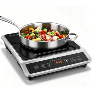 AMZCHEF 1800W Induction Cooktop Commercial: Large 8" Heating Coil Induction Burner with 20 Power & Temperature Levels, Induction Hot Plate with 4 Smart Functions, Induction Stove for Home & Commercial