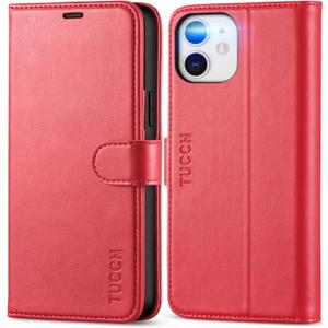 TUCCH Wallet Case for iPhone 12 Pro/12 5G, RFID Blocking Card Slot Stand [Shockproof TPU Interior Case] PU Leather Magnetic Protect Flip Cover Compatible with iPhone 12/12 Pro 6.1-inch, Red
