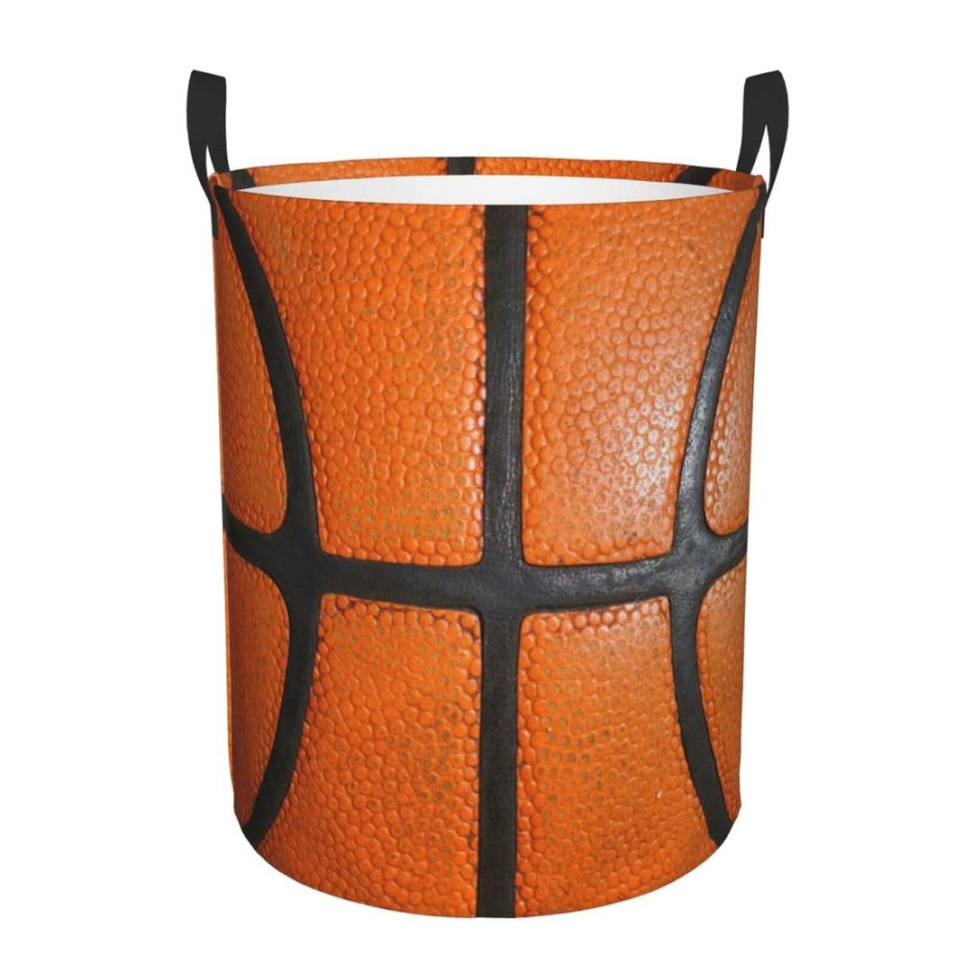 Basketball Ball Texture Round Laundry Hamper Storage Basket Toys Clothes Organizer Bin For Home Bathroom Bedroom Dorm Nursery, 38 L