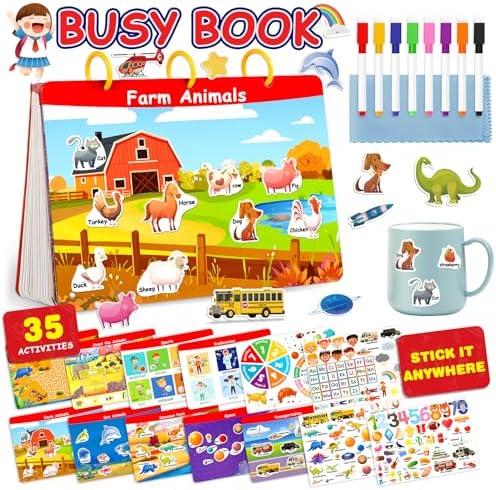 Montessori Preschool Busy Book for Toddlers - Activity Books for Kids Ages 3-5 - Preschool Learning Activities - Workbook Activity Binder - Autism Sensory Toys - Gifts for 3 4 5 6 Year Old Boys Girls 2 Pack