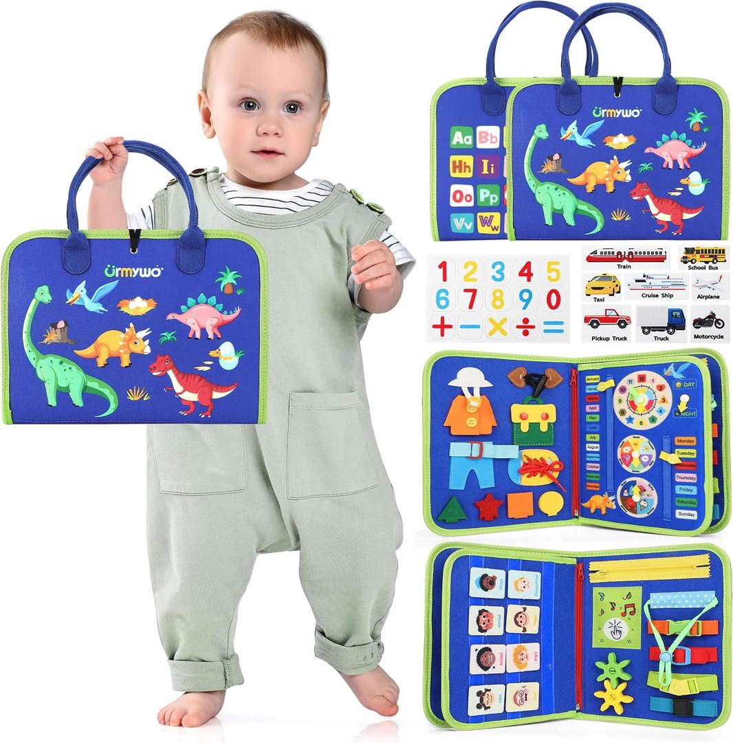 URMYWO Toddler Busy Board - Busy Book Montessori Toys Ages 3 and up - Preschool Learning Activities with Alphabet Number Animal, Educational Travel Toys Birthday Gifts for Kids, Compact