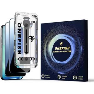 OneFish for iPhone 16 (6.1inch) Tempered Glass Screen Protector 2 Pack Auto Dust-Elimination Easy Installation Privacy Screen Protector