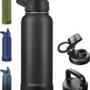 CIVAGO 40 oz Insulated Water Bottle With Straw, Stainless Steel Sports Water Cup Flask with 3 Lids (Straw, Spout and Handle Lid), Double Walled Travel Thermal Canteen Mug, Midnight Black
