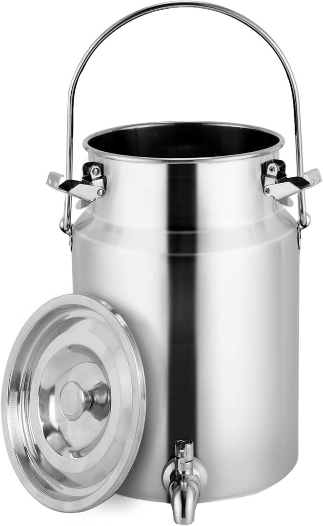304 Stainless Steel Milk Can with Spigot 1.3 Gallon 5 Liter Metal Water Beverage Drink Dispenser Milk Pail Bucket for Milk Wine Oil