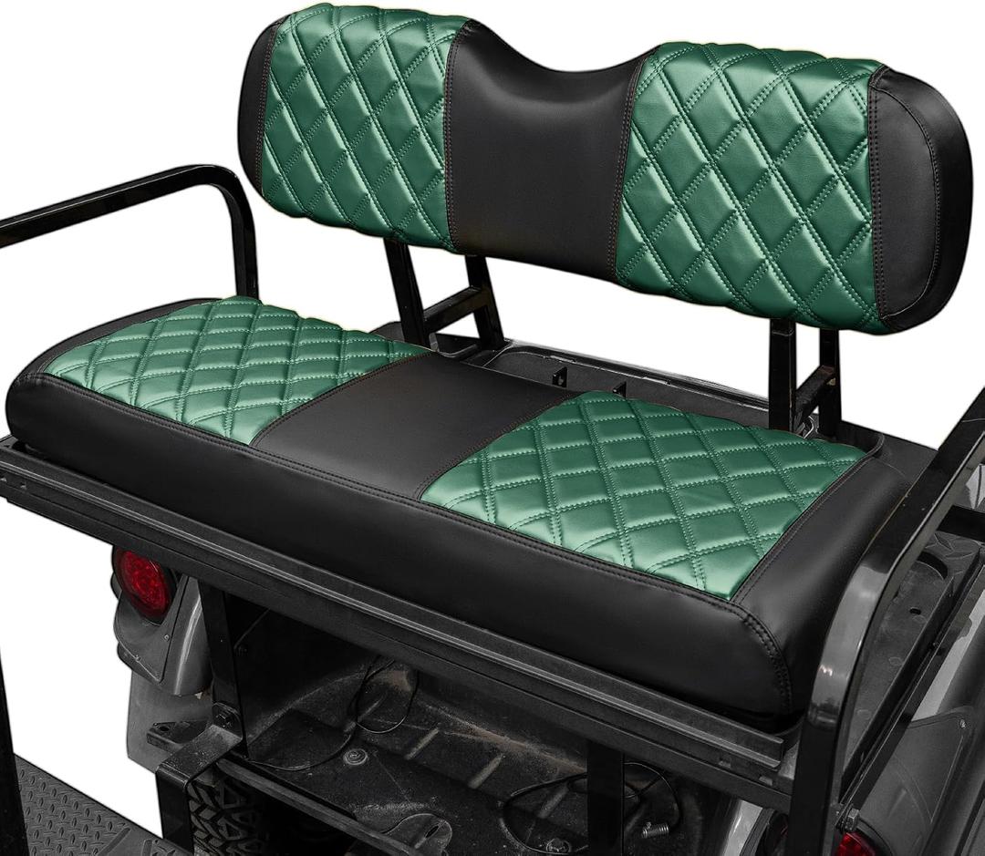 NOKINS Golf Cart Seat Covers Fit Club Car Precedent/ DS/ EZGO RXV/ TXT/ Yamaha Drive Aftermarket Standard Rear Seat Cushion, No Stapler, Multiple Colors&Breathable (Dark Green&Black)