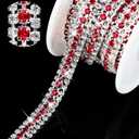 Junkin 3 Rows 6 Yards Crystal Rhinestone Trim Close Chain Bling Diamond Rhinestone Jewelry Chain for Crafts DIY Sewing Clothing Wedding Party Making Decorations Bridal Embellishments Red and White