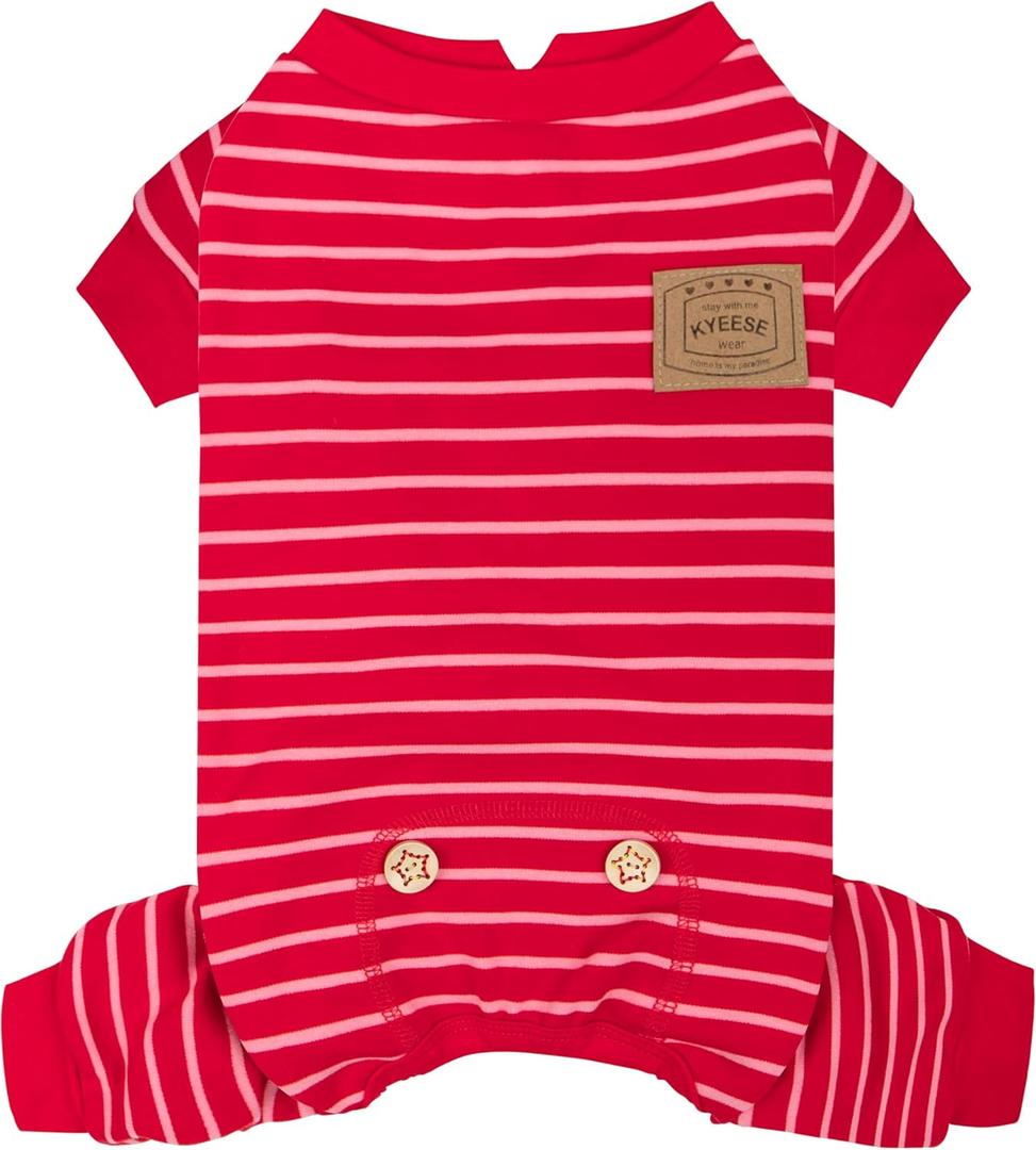 KYEESE Dog Pajamas, Striped Velvet Fleece Pet Jumpsuit, 4 Legs PJS Soft Doggie Jammies, Stretchable Dog Pajamas Pet Costumes, Comfortable Sleepwear for Small Dogs,Red Striped, X-Large