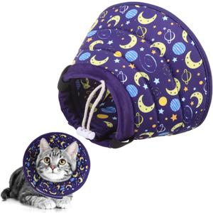 KOOLTAIL Cat Cone Collar, Adjustable Soft Comfortable Cat Recovery Collar to Stop Licking, Foldable Donut Water Resistant Pet Cone for Small Large Cats Kittens After Surgery Star M (M(Neck:8.5"-12"))