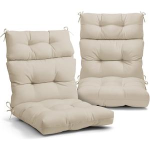 EAGLE PEAK Tufted Outdoor/Indoor High Back Patio Chair Cushions, Set of 2, 46'' x 22'', Beige