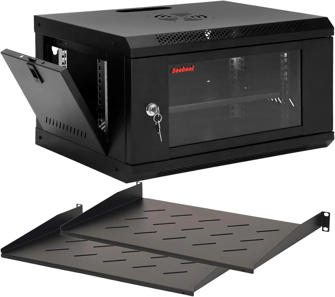 6U Network Rack,Wall Mount Server Cabinet,Home Network Cabinet,Office IT Rack Enclosure,for Server Network Switch,Include 1U Shelves with Lock Glass Door Removable Side Panels Ventilate 15.5*20" Deep