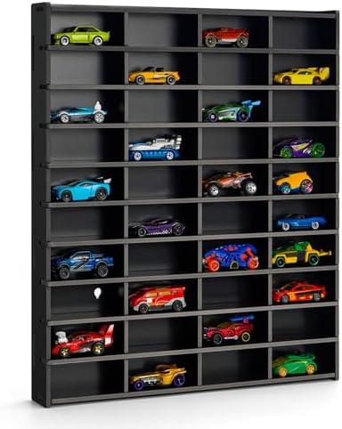 Krafetto Toy Car Display Shelf, Holds 40 Diecast 1/64 Toy Cars, Wall Mount Model Car Storage Organize Case, Black