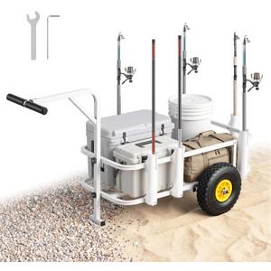 VEVOR Beach Fishing Cart, 200 lbs Load Capacity, Fishing Cart Wagon with Heavy-Duty Carbon Steel Frame, 11 in All-Terrain Tires, 7 Rod Holders, Easy to Clean, for Outdoor Activities Camping Picnic