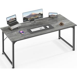 Huuger Computer Desk, 55 Inch Home Office Desk, Gaming Writing Work from Home Study Desk, Large Legroom, Sturdy Metal Frame, Modern Simple, Grey