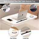 BeGyoku Overbed Table,Over The Bed Table with Hidden Wheels&Cup Holder,Adjustable Bedside Table and Rolling Table Tray&Laptop Cart,Hospital Table Over Bed for Home Use (White)