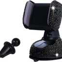SUNCARACCL Bling Car Phone Holder, 360Adjustable Crystal Auto Phone Mount Universal Rhinestone Car Stand Phone Holder Car Accessories for Windshield Dashboard and Air Outlet (Black)