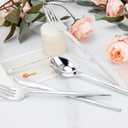 PULOTE 150PCS Silver Plastic Silverware Disposable - Heavy Duty Silver Plastic Cutlery Set - Plastic Utensils Set Include 50 Knives,50 Forks and 50 Spoons for Wedding,Party&Christmas