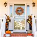 Sggvecsy Fall Wreath 20'' Autumn Front Door Harvest with Small Pumpkin Berry Round Leaves Decorations for Outside Indoor Wall Window Festival Thanksgiving Decor(Orange)