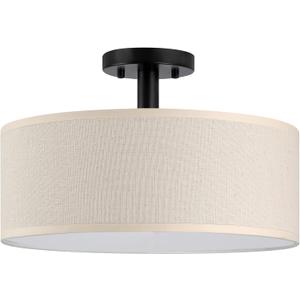 3 Light 12 Inch Semi Flush Mount Close to Ceiling Light Fixture,Off White Fabric Shade Black Finish for Bedroom,Living Room,Dining Room Hallway