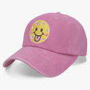 Pickleball Hat for Women Men, Adjustable Embroidered Cotton Smiley Face Washed and Distressed Baseball Cap Pink