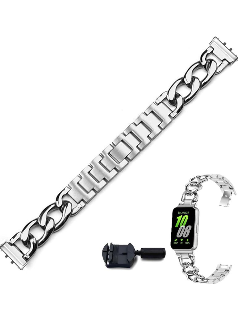 Slim Metal Band Compatible with Samsung Galaxy Fit 3 for Women,Adjustable Wristband Chain Link Steel Replacement Accessories Bracelet for Galaxy Fit 3 (Include Watch Link Removal Kit)