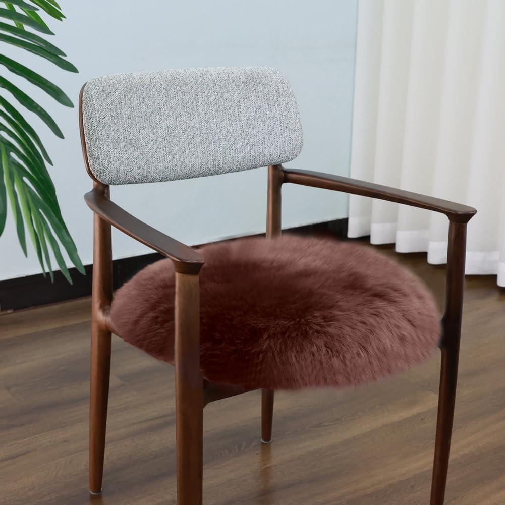 Round Fur Sheepskin Chair Cover Seat Cushion Pad Super Soft Area Rugs for Living Bedroom Sofa(Mocha,Round 16.5" (Pack of 1))
