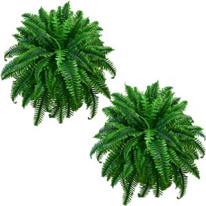 45in 2PCS Fake Ferns -Large Artificial Ferns for Outdoors,60 Branches Faux Boston Fern, UV Resistant & Realistic Weatherproof Fake Plants for Porch, Patio, Home Decor & Hanging Planters