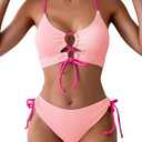 B2prity Women's Sexy Bikini Set Color Block Lace Up 2 Piece Bathing Suit Tie Side Swimsuit L
