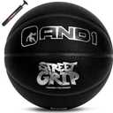 AND1 Street Grip Premium Composite Leather Basketball & Pump- Official Size 7 (29.5) Streetball, Made for Indoor and Outdoor Basketball Games (Black)