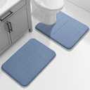 Yimobra U-Shaped Toilet Bath Mat Set 2 Piece - Soft Absorbent Quick Dry Memory Foam Bathroom Rugs, Machine Washable Non Slip Floor Carpet for Tub Shower & Single Sink (17x24 & 24x20, Denim Blue)