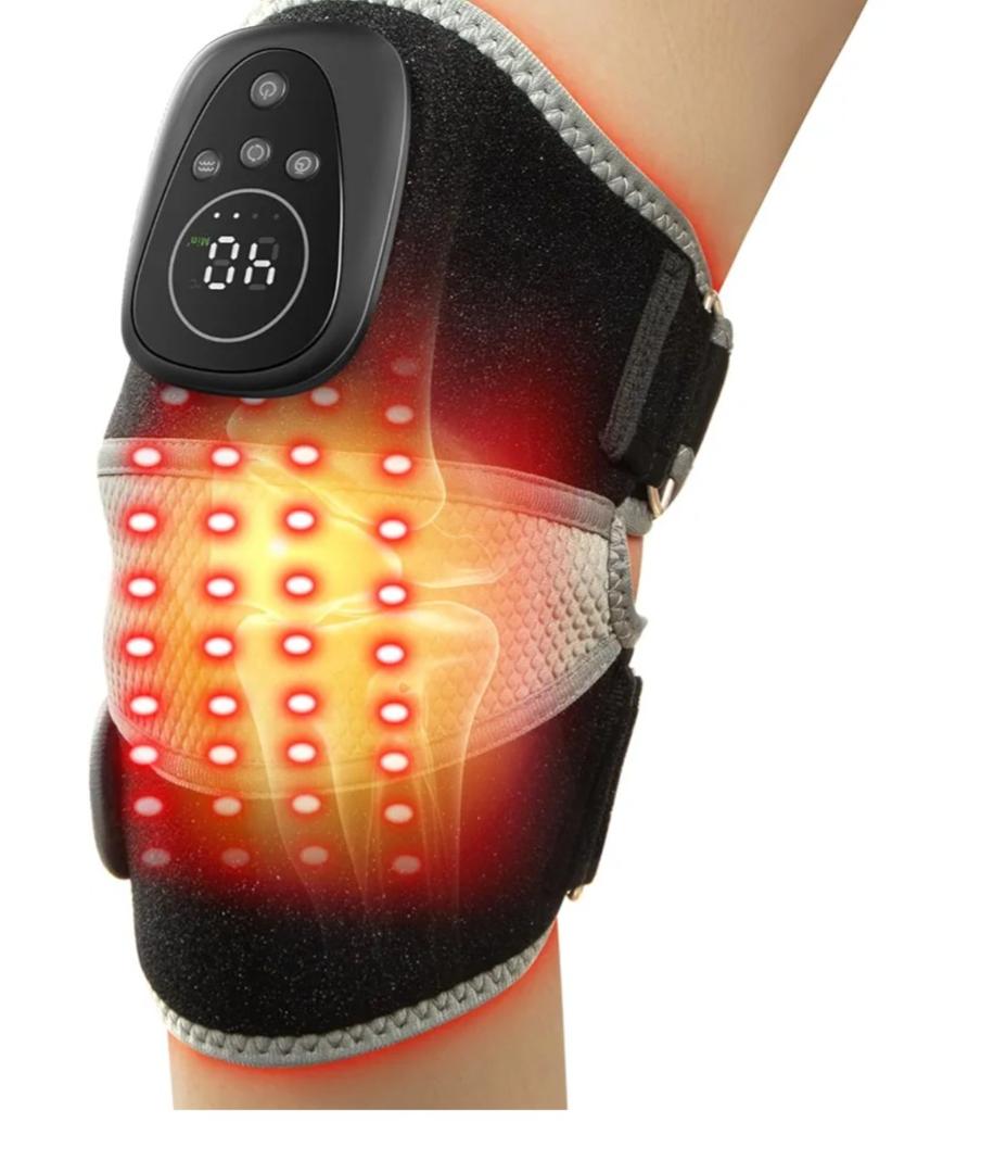 Knee Massager with Heat and Red Light, 2-IN-1 Heating Pad with Massager for Knee Shoulder, 660nm&850nm Red Light Therapy Heated Device for Pain Relief, 5 Vibration Modes & 6 Heating Levels