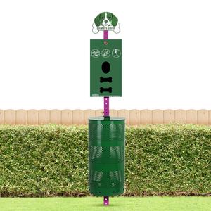 Flybold Dog Waste Station - Outdoor Dog Poop Trash Can with Poop Bag Dispenser - 400 Roll Bags, 200 Pull Bags, 50 Can Liners - Pet Waste Bag Disposal System for Parks and Public Spaces - 13x26 Inches