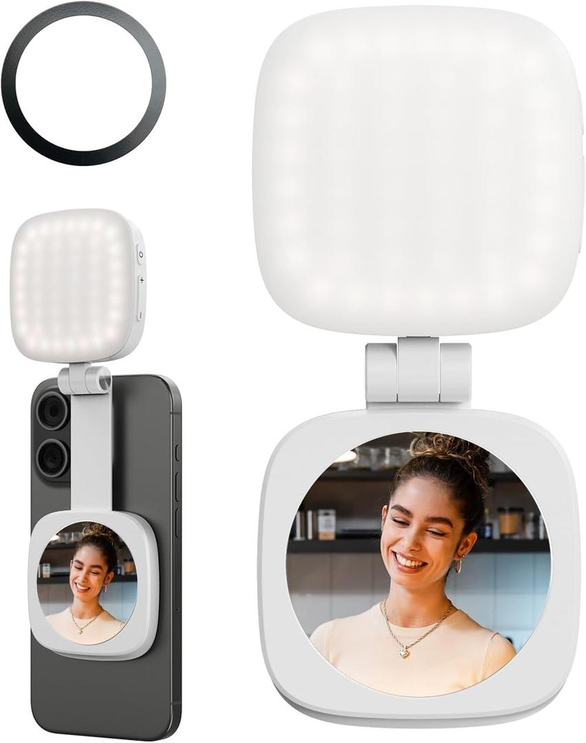 SmallRig Magnetic Selfie Light for iPhone, Phone Light with a Mirror, Instant Attachment for MagSafe, for Selfies, Video Conference, Vibe P48 White