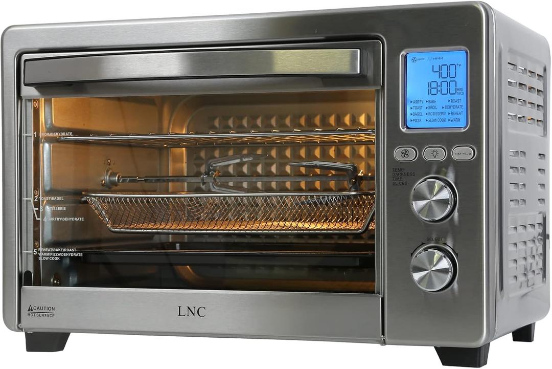 Air Fryer Oven Combo, 34QT Extra Large 1750W Toaster, 12" Pizza Convection Countertop, 12-in-1 Large Rotisserie With 4 Accessories, Stainless Steel, Silver