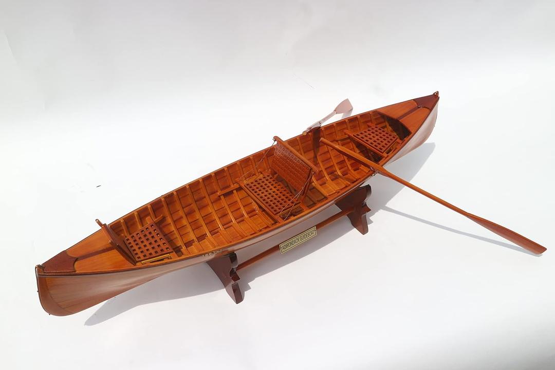 GIA NHIEN CO., LTD Wooden Model Boat, Adirondack GUIDEBOAT, Assembled, Wood color, 60x16x11 (cm), Classic, Adult, Non-Foldable